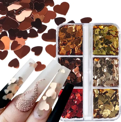 Vista 8 de 6 rejillas de corazón rojo con lentejuelas holográficas de corazón para uñas, calcomanías de arte de uñas, calcomanías de amor para uñas de San