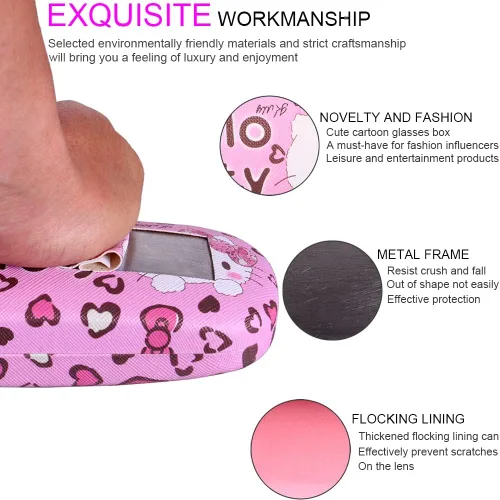 Vista 3 de Cute Stylish Hard Shell Eyeglasses Cases Protective Case Storage Box With Glasses Cloth Eyeglass Strap for Girl Teen