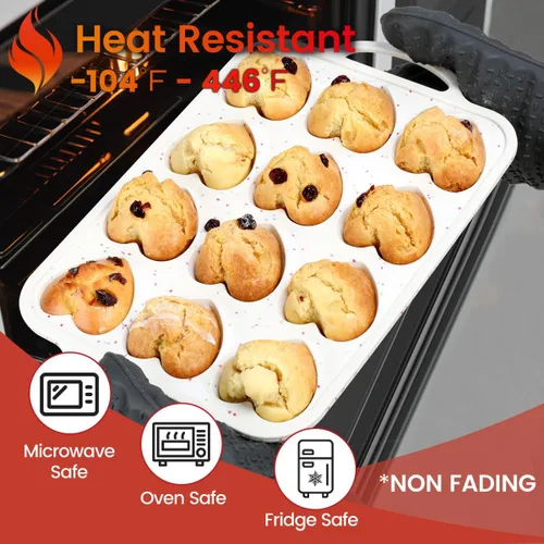 Vista 7 de CAKETIME Molde para magdalenas con forma de corazón con marco metálico, moldes de silicona antiadherentes en forma de corazón para hornear muffins