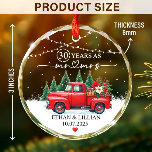 Vista 6 de Personalized 30 Years as Mr & Mrs Glass Ornament, Custom 30th Wedding Anniversary Ornaments with Names Date, Red Truck Xmas Ornament 2026, 30th