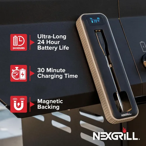 Vista 6 de Nexgrill Smart Wireless Meat Thermometer, Bluetooth, Dual Sensor Probe Meat & Ambient, Digital Display Base, iOS/Android App Control, USB-C