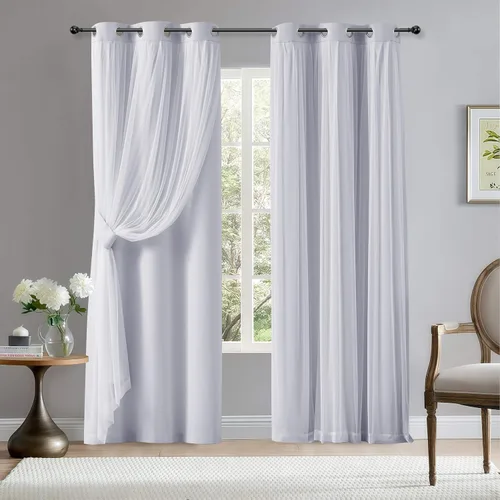 Vista 46 de BONZER Cortinas opacas con superposición transparente, mezcla y combina paneles de ventana de doble capa con aislamiento térmico para sala de estar