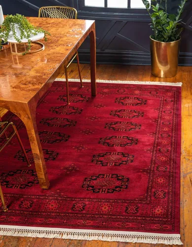 Vista 9 de Unique Loom Tekke Collection - Alfombra Khabour (3 pies 1 pulgada, redonda, rojo/negro)