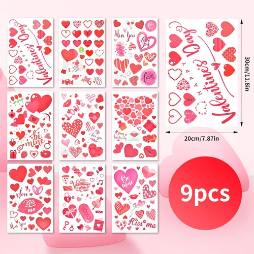 Vista 2 de 218 piezas de calcomanías para ventanas de cristal para el día de San Valentín, diseños surtidos de corazones y besos, calcomanías de vinilo