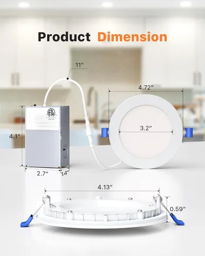 Vista 5 de Ensenior Paquete de 16 luces LED empotrables de techo de 4 pulgadas, 2700 K blanco suave, regulable, 750 lm 9 W 120 V, luz descendente de oblea sin
