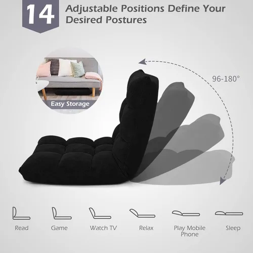 Vista 7 de COSTWAY Silla de Gaming Ajustable, Sillas de Gaming con Soporte para la Espalda, Marco de Acero Aleado, Forro Polar Coral Suave, Sofá Perezoso