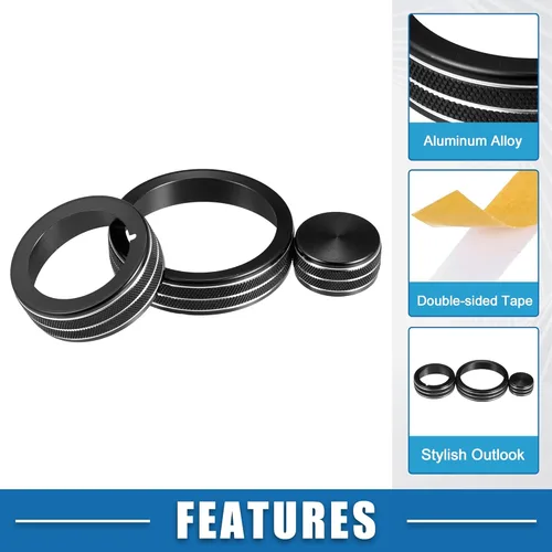 Vista 3 de Cubierta de botón de control multimedia para consola central de automóvil para Alfa Romeo Giulia Stelvio 2017-2019 negro (juego de 3)