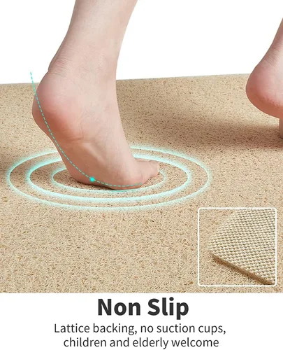 Vista 3 de Tapete de ducha antideslizante, cómodo tapete de baño para superficie texturizada, secado rápido, fácil limpieza, tapete de ducha para áreas Beige