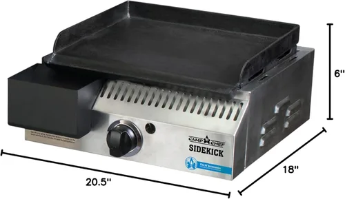 Vista 7 de Camp Chef Sidekick - Accesorio para parrilla, plancha plana incluida, compatible con sistema de cocción de 14 pulgadas, inoxidable/negro
