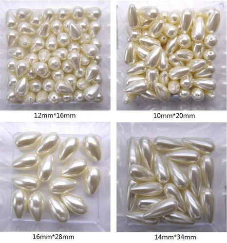 Vista 5 de Cuentas de perlas de imitación, cuentas de joyería de perlas de plástico blanco con agujero recto en forma de gota, cuentas de imitación de perlas