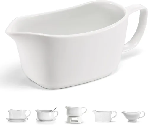 Vista 11 de KooK - Recipiente y bandeja para salsa, 17 onzas, plato de cerámica, dispensador con bandeja para salsas, aderezos y crema, mango grande, apto