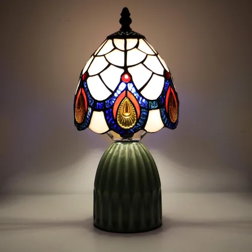 Vista 10 de Tiffany Lamp Stained Glass Mushroom Table Lamps 6X6X12.5 Inch Blue Jewelry Baroque Style Small Night Light Ceramic Base Mini Accent Desk Light