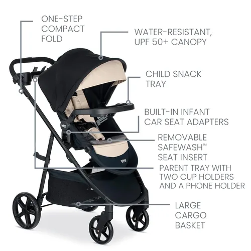 Vista 3 de Britax Willow Brook S+ Sistema de viaje para bebé, asiento de automóvil infantil y cochecito combinado con base alpina, tecnología ClickTight