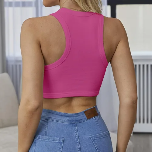 Vista 2 de Abardsion - Camiseta corta sin mangas con cuello redondo y espalda cruzada de punto acanalado para mujer