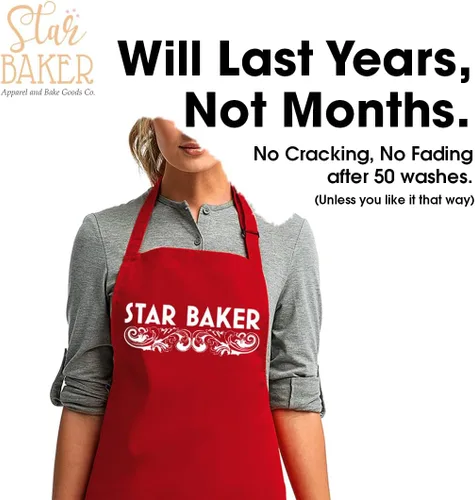 Vista 2 de Star Baker Funny Amateur Baker American British Baking Show Pastelería Chef Regalo Delantal de Cocina Rojo