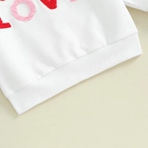 Vista 7 de SOLILOQUY Traje de San Valentín para bebé, niña, niño, amor, estampado de corazón, sudadera de manga larga, sudadera de otoño para bebé