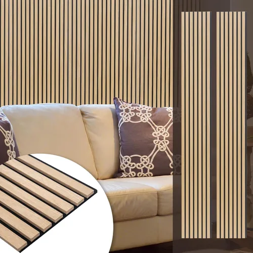 Vista 12 de Yuzzy Paneles de madera para pared y techo, paneles acústicos de listones de madera de 108 x 11 pulgadas, 2 unidades, paneles de pared modernos que