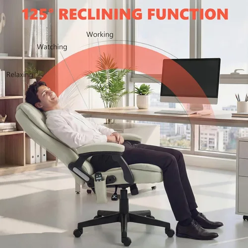 Vista 7 de HOMCOM Silla de oficina de masaje vibratorio de 6 puntos con calor, silla de oficina ejecutiva de microfibra con respaldo alto y respaldo Beige