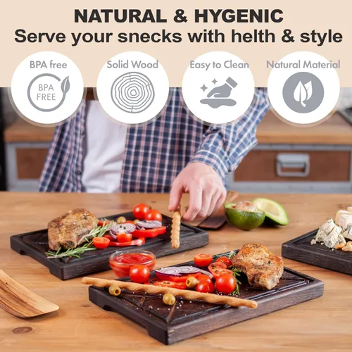 Vista 9 de TESLYAR Tabla de madera para carne, tabla de cortar y plato para servir barbacoa, tabla de embutidos de madera maciza y plato para servir carne