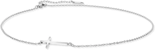 Vista 10 de Ovian Collar de cruz lateral para mujer, chapado en oro de 18 quilates, acero inoxidable, gargantilla religiosa cristiana