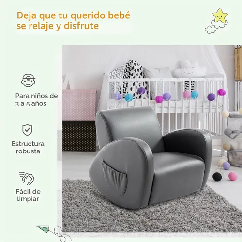 Vista 5 de Qaba Sofá mecedora para niños con bolsillo lateral, color gris