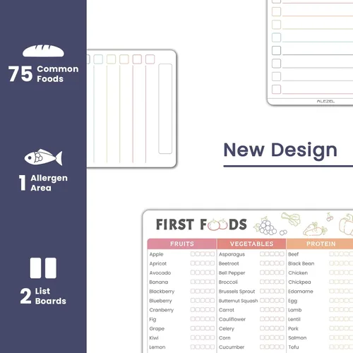 Vista 2 de ALEZEL Rastreador de Primeros Alimentos para Bebé para Nevera, Tabla Magnética de Borrado en Seco para Alimentos del Bebé, Incluye Imán de Lista