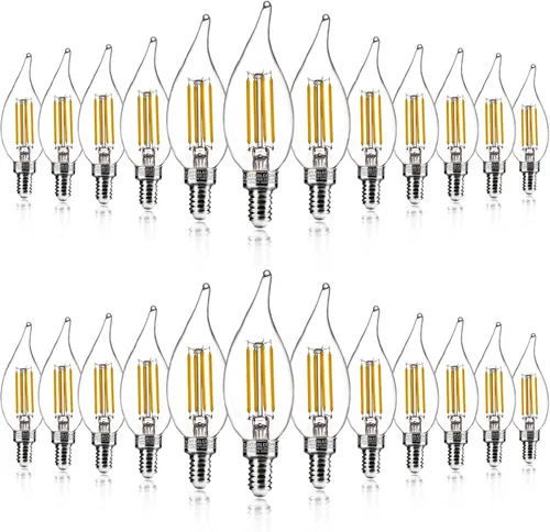 Vista 9 de ALAMPEVER Bombillas LED E12, bombillas regulables para lámpara de araña equivalentes a 40 W, bombillas CA11 con punta de llama de 4 W, vidrio ámbar