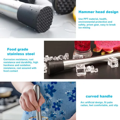 Vista 4 de Cuchara mezcladora y mezcladora de acero inoxidable de 10 pulgadas, herramienta de bar para el hogar, juego de barman para cócteles, mojitos
