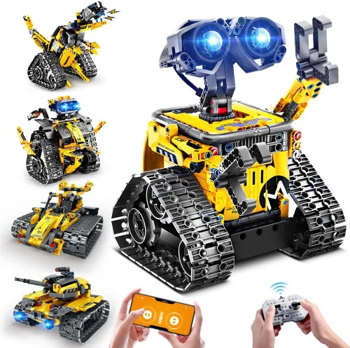 Juego de juguetes de robot para niños, juego de construcción de 520 piezas, aplicación y control remoto, kit de robótica 5 en 1, robot de pared a
