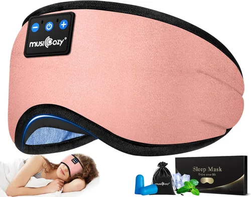 Vista 13 de MUSICOZY - Auriculares para dormir 3D Bluetooth 5.4, máscara de ojos transpirable inalámbrica, auriculares para dormir con diadema para personas que