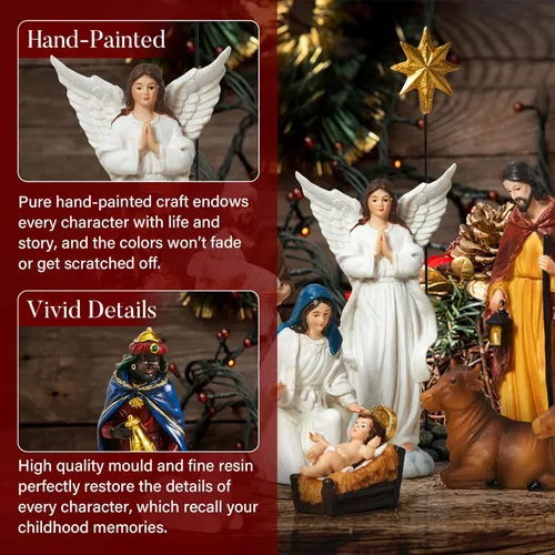Vista 3 de BESBLEE Juego de 13 piezas de Navidad para interiores, decoración del hogar, decoración clásica de resina, decoración para el hogar, decoración