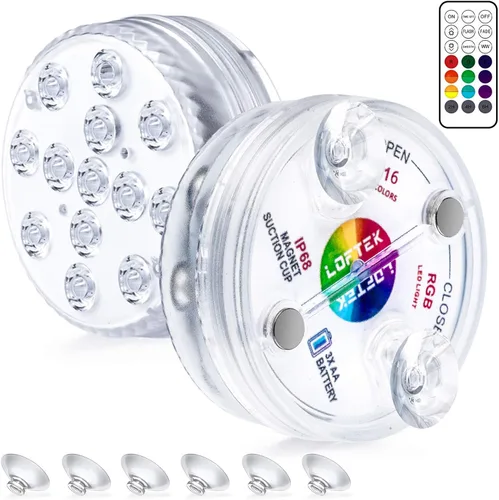 Vista 11 de LOFTEK Luces LED sumergibles con control remoto, 13 luces LED de piscina para piscinas enterradas y sobre el suelo con imanes y ventosas, 16 luces