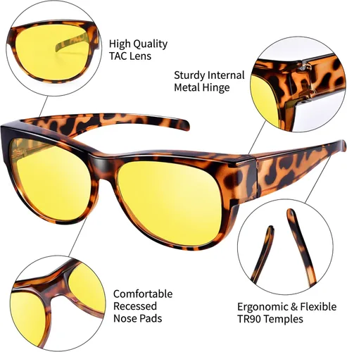 Vista 4 de URUMQI Gafas de visión nocturna para mujer, lentes polarizadas antirreflejos, lentes de conducción nocturna HD amarillas