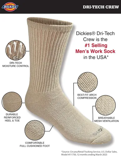 Vista 2 de Dickies Dri-Tech Essential - Calcetines altos con control de humedad para hombre, Negro