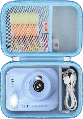 Vista 8 de BOVKE Estuche de transporte compatible con MINIBEAR Cámara Digital Instantánea Selfie Video Cámara Videocámara Bolsa de Almacenamiento con Espacio