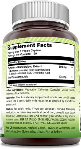 Vista 2 de Amazing India Gymnema 500 Mg Veggie Capsules Supplement Non-GMO Gluten-Free Made in USA (1 Pack 120 Count)