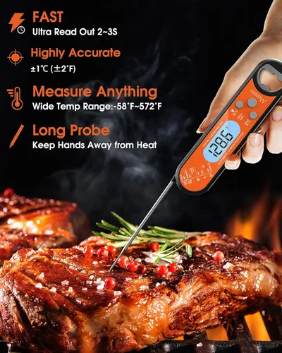 Vista 2 de Termómetro de carne, termómetro de carne de lectura instantánea para cocinar, termómetro digital de alimentos rápido y preciso con luz de fondo