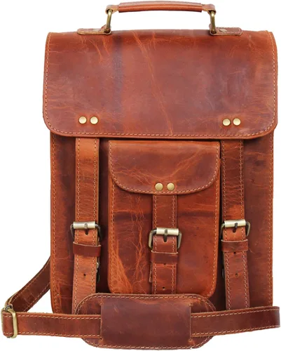 Vista 2 de jaald Leather Messenger Bag Laptop Case Office Briefcase Gift For Men Computer Distressed Shoulder Bag