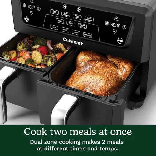 Vista 3 de Cuisinart Freidora de aire de doble cesta, dos cestas en total de 11 QT, freidora de aire de 4 funciones para freír al aire, asar, hornear