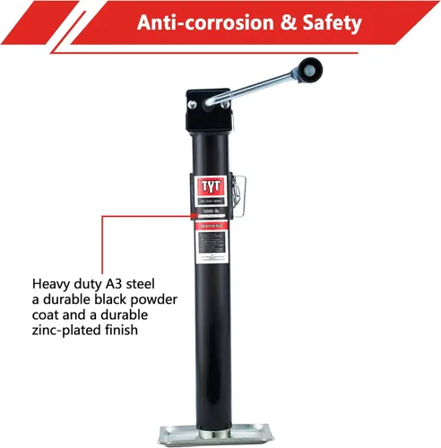 Vista 5 de TYT Gato para remolque giratorio de montaje en tubería soldable de 5000 libras, gato de lengüeta de remolque de viaje vertical de 15 pulgadas