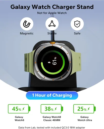 Vista 5 de Estación de carga 3 en 1 para Samsung para fundas gruesas de 0.394 in/Otterbox/resistente, cargador inalámbrico para Samsung Galaxy S26 Negro