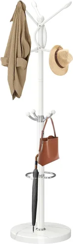 Vista 10 de Perchero de metal con base de mármol natural, perchero con 12 ganchos y soporte para paraguas, perchero moderno negro, perchero para colgar abrigos