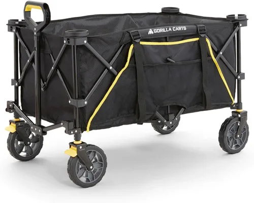 Vista 4 de Gorilla Carts GCSW-7P 7 Cu. ft. Carrito plegable para exteriores con cama grande, color negro