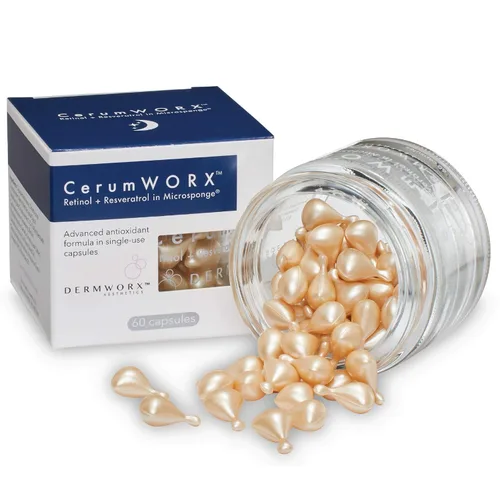 CerumWORX Retinol Night Serum | Crema de retinol para rostro con resveratrol para uso nocturno | Cápsulas de dosis única (60 unidades)