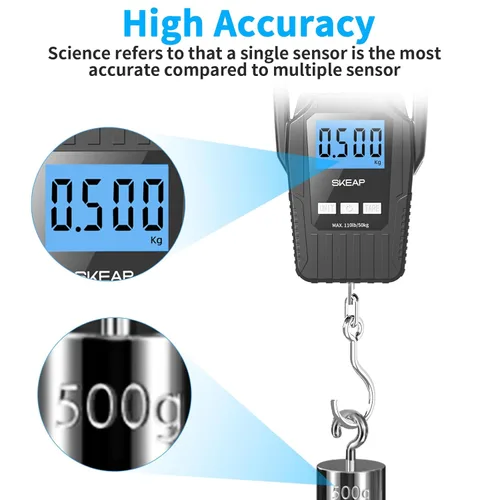 Vista 4 de Báscula de Pesca Digital, Báscula Colgante, SKEAP, 50 kg/110 lb, para Equipaje, Báscula para Pesas de Pesca, Manija Grande Mejorada y Pantalla LCD