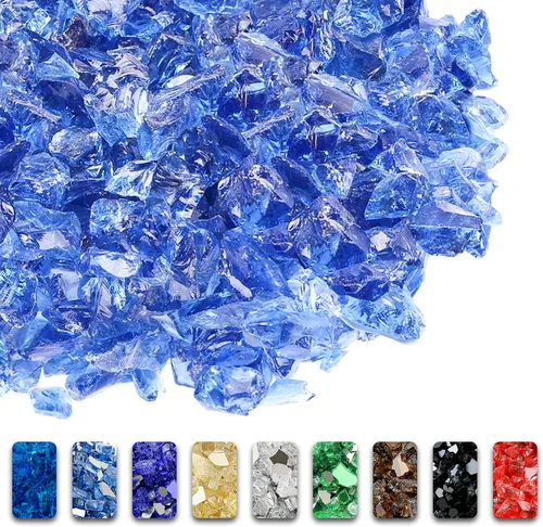GRISUN Vidrio de fuego azul océano Pacífico para hoguera, 10 libras 1/2 pulgada rocas de vidrio templado para chimenea natural o propano, seguro