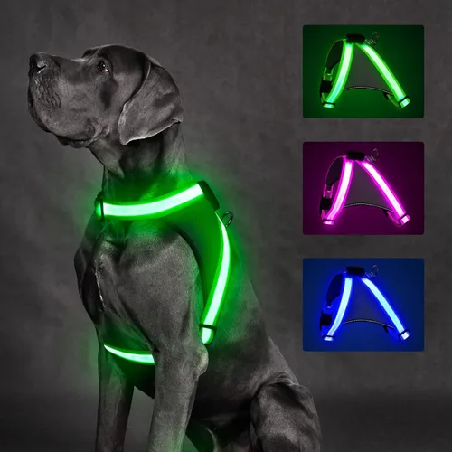 Vista 8 de ChalkLit Arnés para perro con luz, arnés LED sin tirones que brilla en la oscuridad para caminar por la noche, chaleco de seguridad con luz