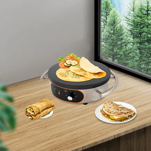 Vista 3 de Crepe Maker Sartén eléctrica Negro Marrón Acero Inoxidable Grado Alimentario Antiadherente Plancha Solo Hotplate Temperatura Infinitamente Ajustable