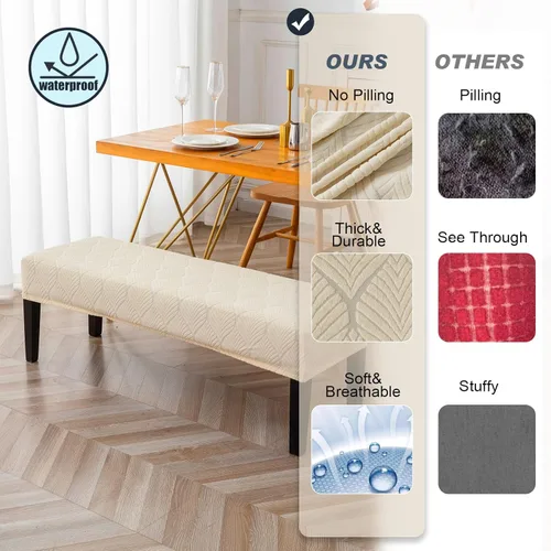 Vista 4 de Genina Fundas impermeables para banco de comedor, protector de asiento de banco de jacquard elástico, funda de banco rectangular para dormitorios