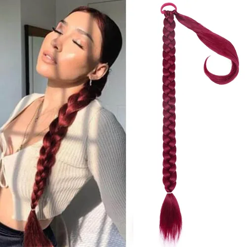 Vista 24 de Extensiones de cabello sintético de 32 pulgadas de largo trenzadas para mujer, extensiones de cabello lacio envolvente con banda para el cabello